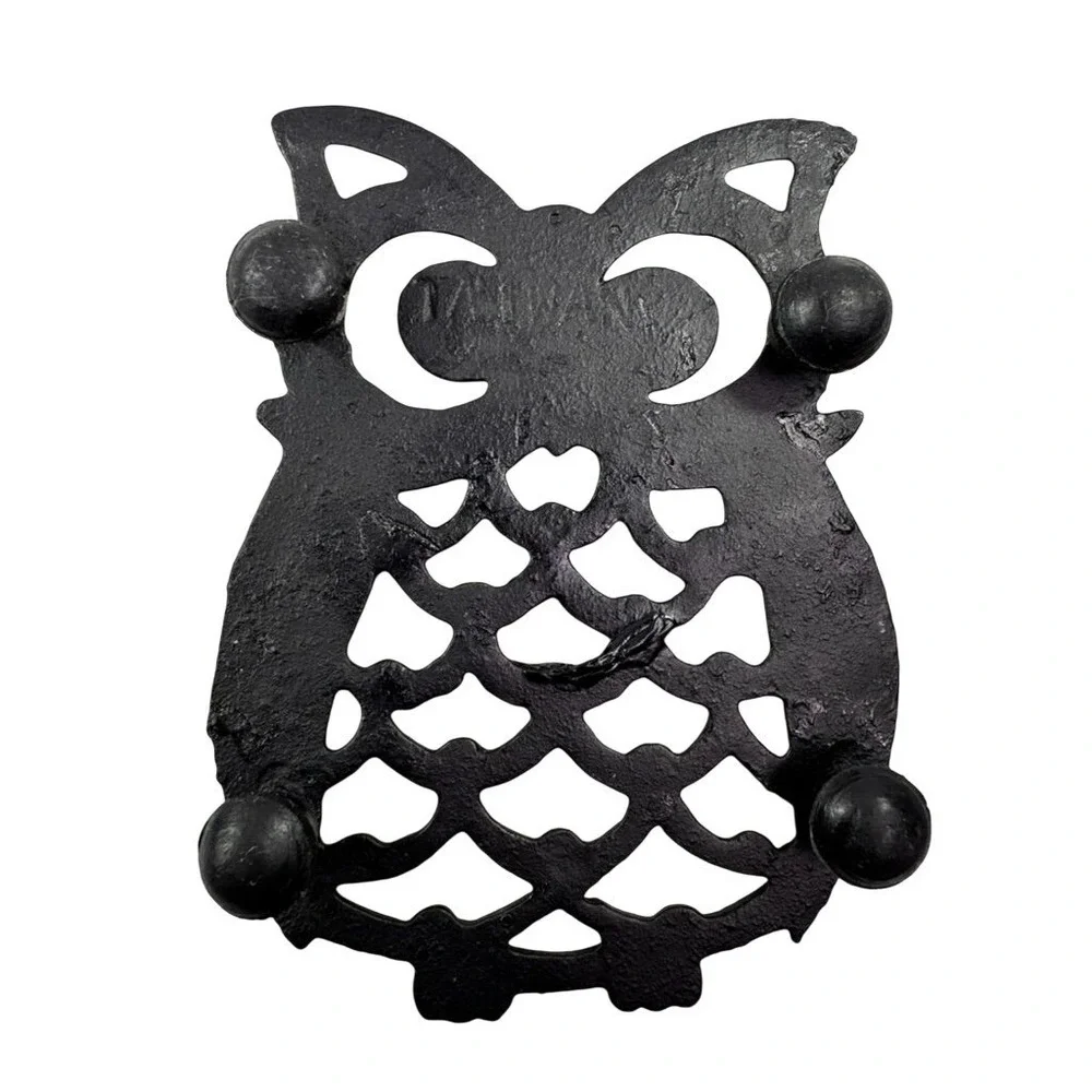 Set‎ of 4 Cast Iron Owl Trivets Black Rustic Kitchen Decor 5.5